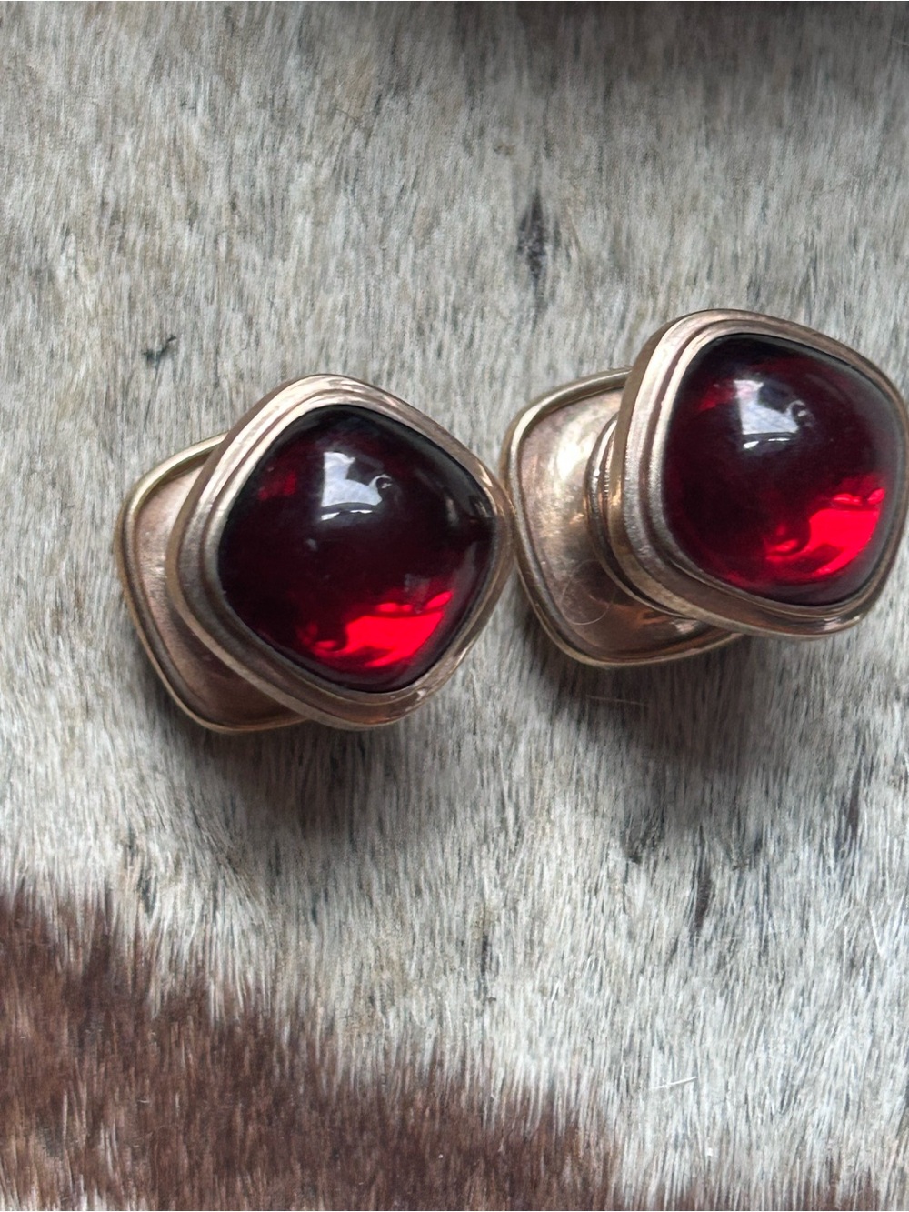 Men's 12k Gold-fill Cuff Links with Deep Red Glass Cabochons